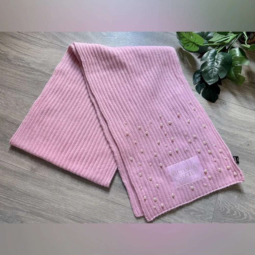 Victoria’s Secret pearl embellished pink scarf. One size